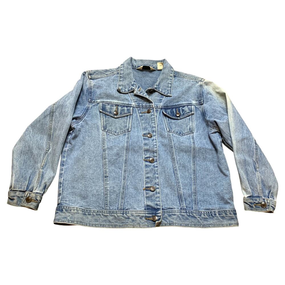 Vintage St Johns Bay Denim Stone Wash Jean Trucker Jacket Size Large Petite